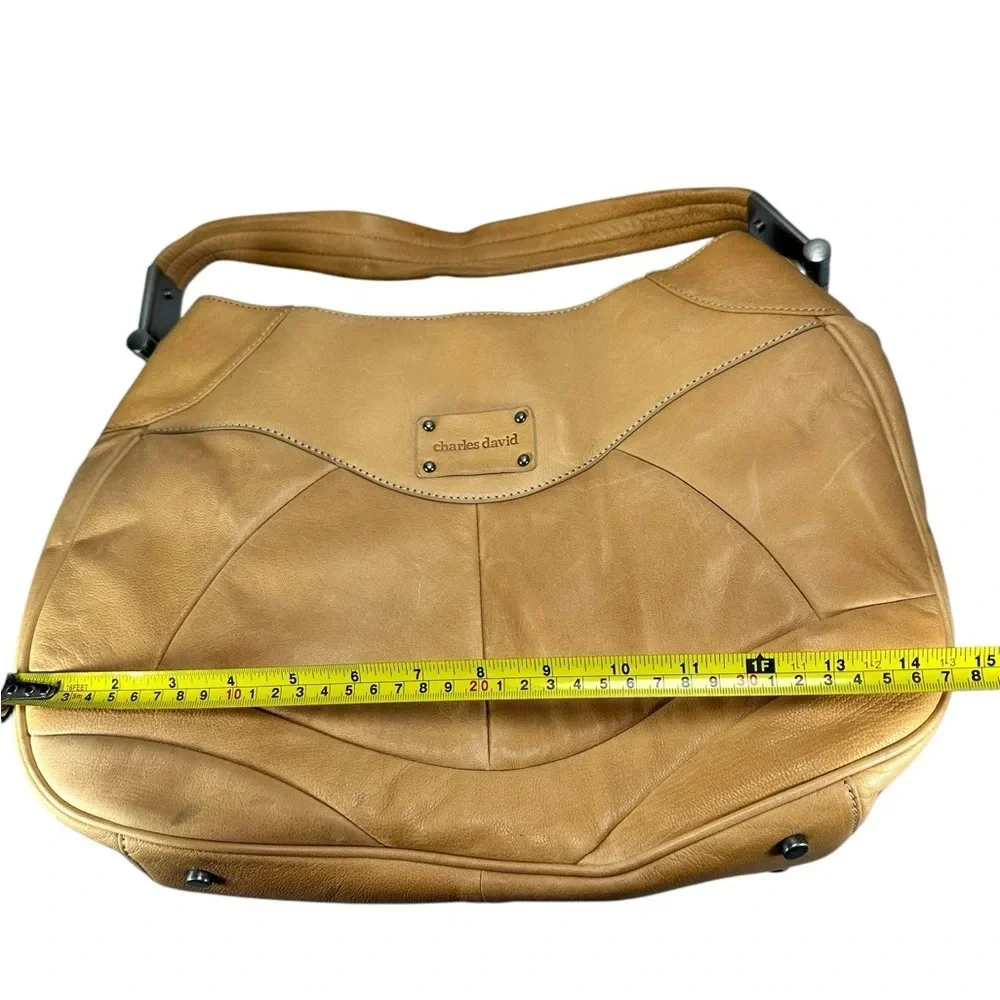 Charles David Camel Brown Leather Large Hobo Handbag Purse